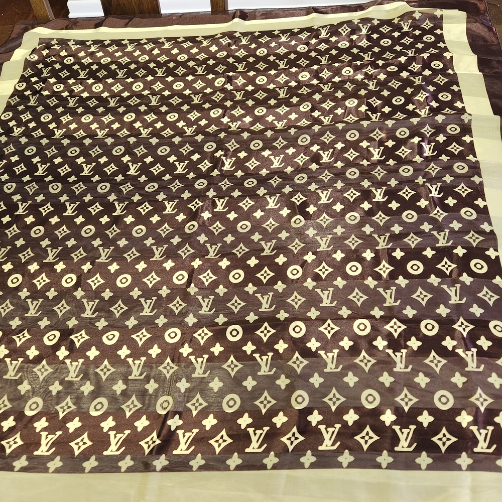 L V  Dark Brown and Gold Monogram 37' Scarf